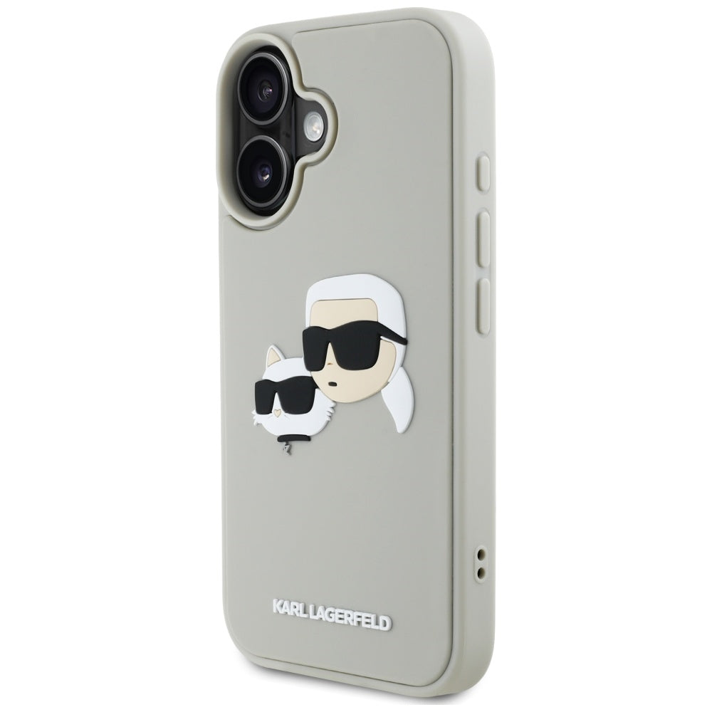 Hülle für Apple iPhone 16, Karl Lagerfeld, 3D Rubber Karl & Choupette, Beige