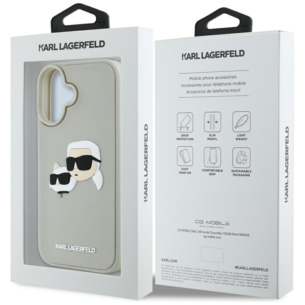 Hülle für Apple iPhone 16, Karl Lagerfeld, 3D Rubber Karl & Choupette, Beige
