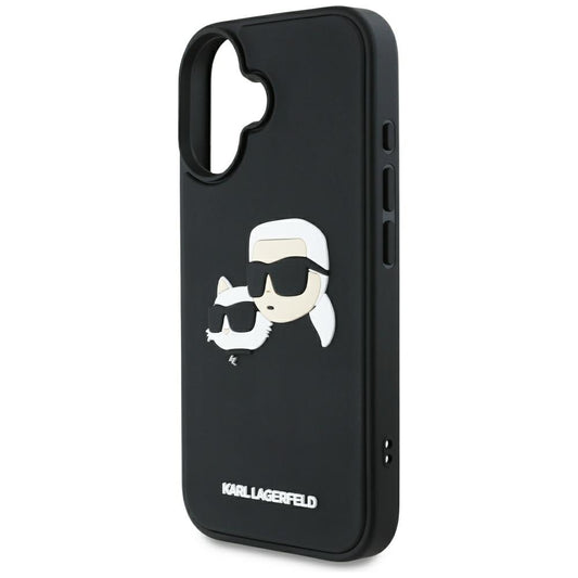 Hülle für Apple iPhone 16, Karl Lagerfeld, 3D Rubber Karl & Choupette, Schwarz