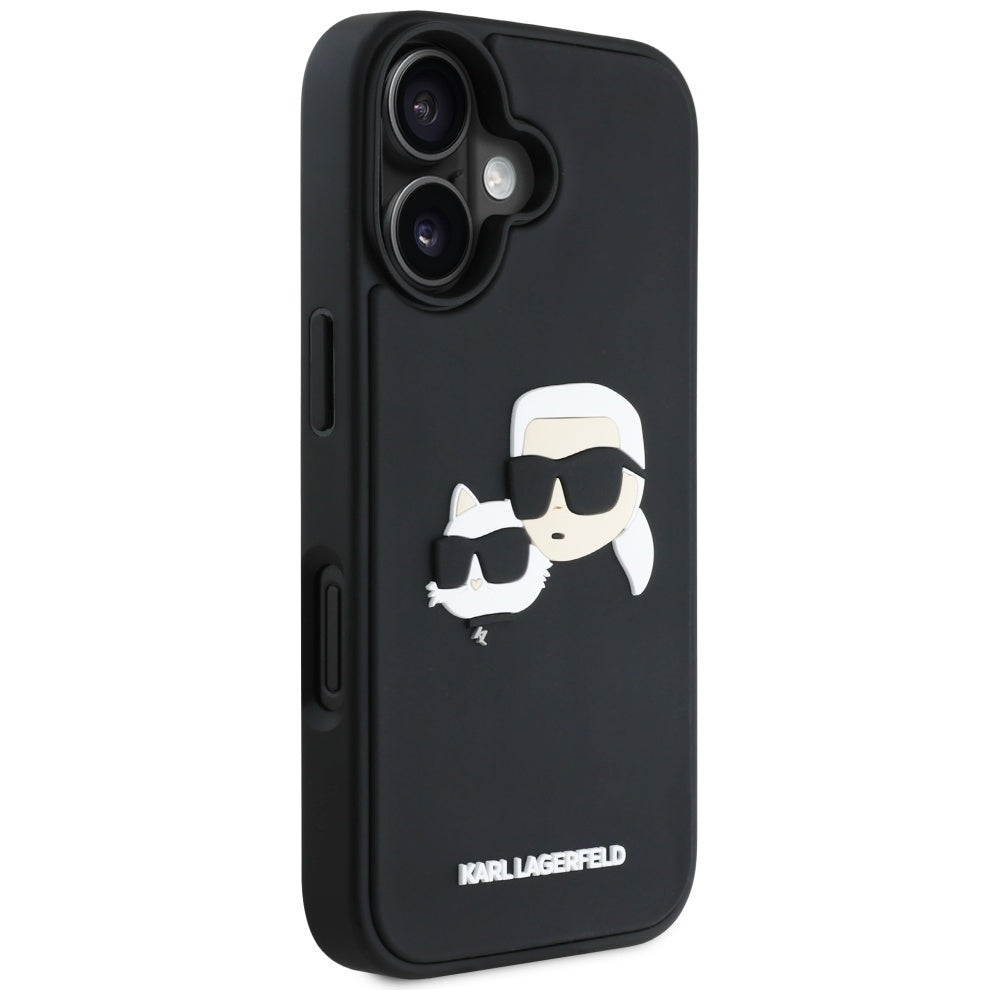Hülle für Apple iPhone 16, Karl Lagerfeld, 3D Rubber Karl & Choupette, Schwarz