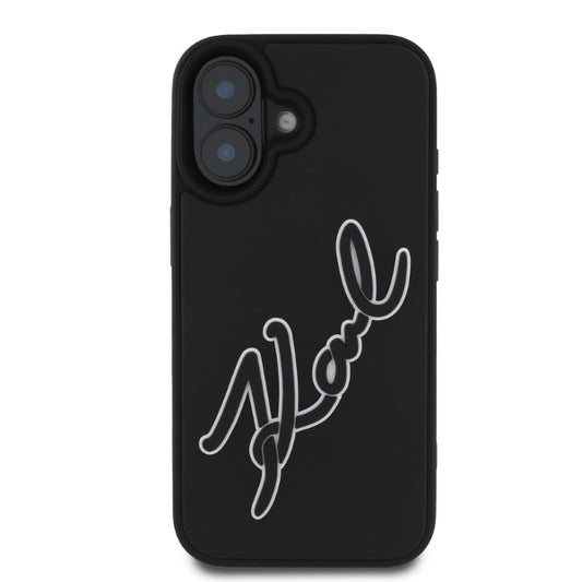 Hülle für Apple iPhone 16, Karl Lagerfeld, 3D Rubber Signature, Schwarz