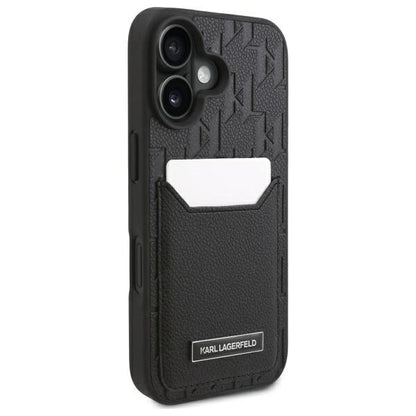 Hülle für Apple iPhone 16, Karl Lagerfeld, Cardslots Monogram, Schwarz