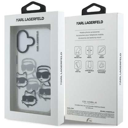 Hülle für Apple iPhone 16, Karl Lagerfeld, IML Luxury Multi Head Pattern, Transparent