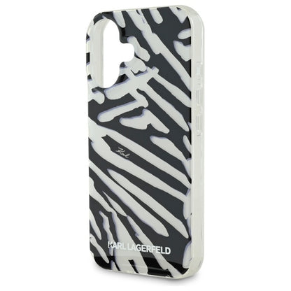 Hülle für Apple iPhone 16, Karl Lagerfeld, IML Luxury Zebra Muster mit Trageriemen, Schwarz
