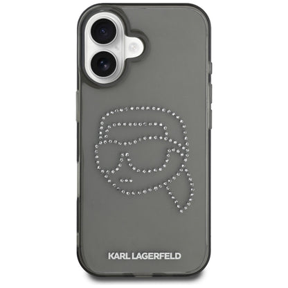 Hülle für Apple iPhone 16, Karl Lagerfeld, IML Rhinestones Karl's Head, Schwarz