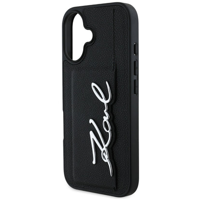 Hülle für Apple iPhone 16, Karl Lagerfeld, Metal Signature, Schwarz