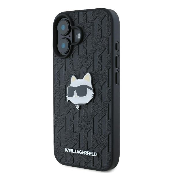 Hülle für Apple iPhone 16, Karl Lagerfeld, Monogram Choupette's Head, Schwarz