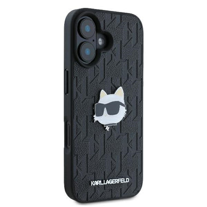Hülle für Apple iPhone 16, Karl Lagerfeld, Monogram Choupette's Head, Schwarz