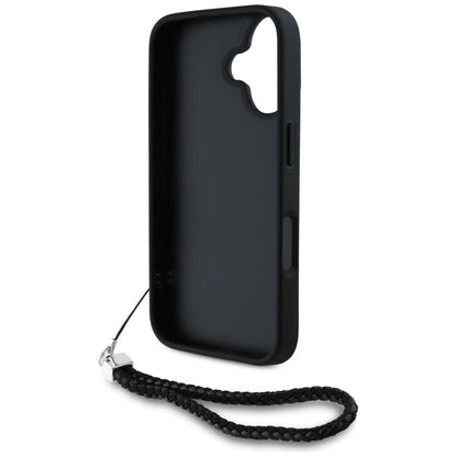 Case for Apple iPhone 16, Karl Lagerfeld, Quilted Initial Logo & Chain Strap, Black