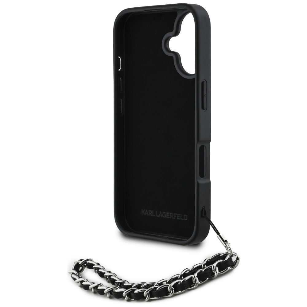 Case for Apple iPhone 16, Karl Lagerfeld, Saffiano Crystals & Charm, Black