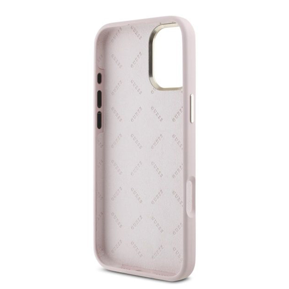 Hülle für Apple iPhone 16 Plus, Guess, Script Metal Logo & Rahmen, Rosa
