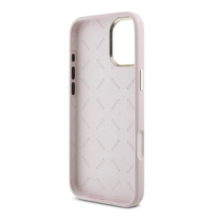Hülle für Apple iPhone 16 Plus, Guess, Script Metal Logo & Rahmen, Rosa
