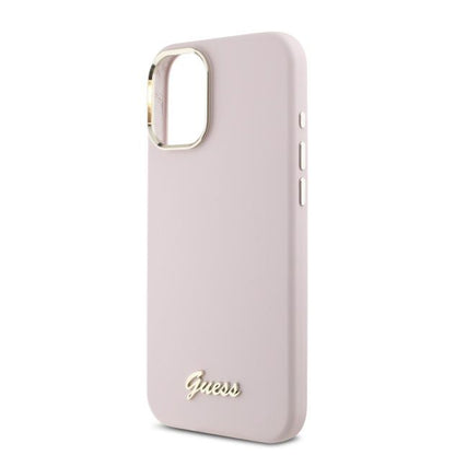 Hülle für Apple iPhone 16 Plus, Guess, Script Metal Logo & Rahmen, Rosa