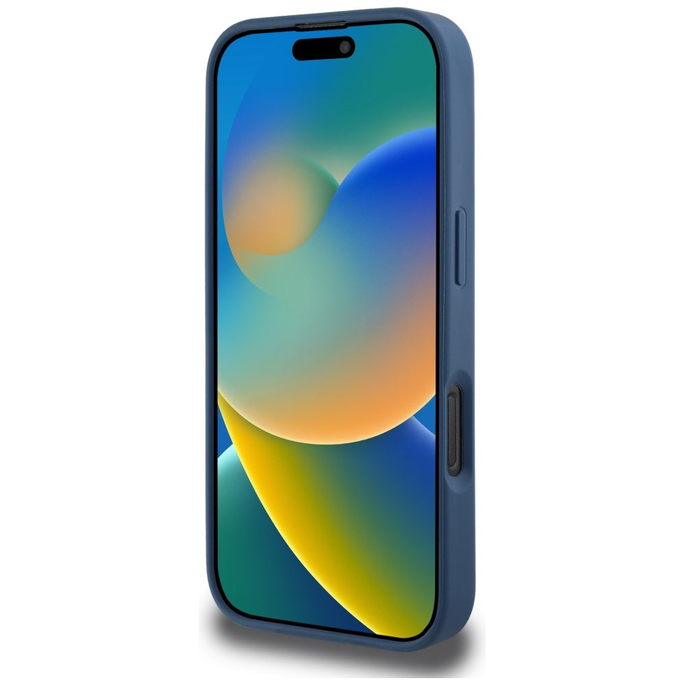 Hülle für Apple iPhone 16 Pro, Guess, 4G Grained Roses Big Logo, Blau