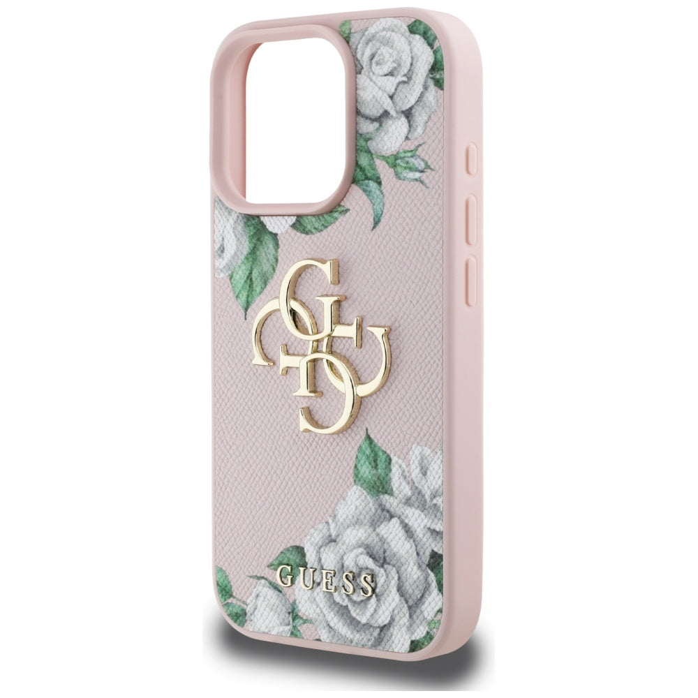 Hülle für Apple iPhone 16 Pro, Guess, 4G Grained Roses Big Logo, Rosa