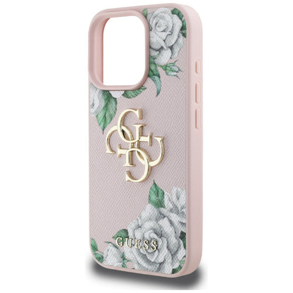 Hülle für Apple iPhone 16 Pro, Guess, 4G Grained Roses Big Logo, Rosa
