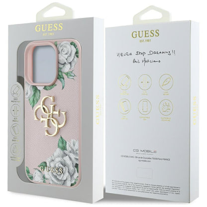 Hülle für Apple iPhone 16 Pro, Guess, 4G Grained Roses Big Logo, Rosa