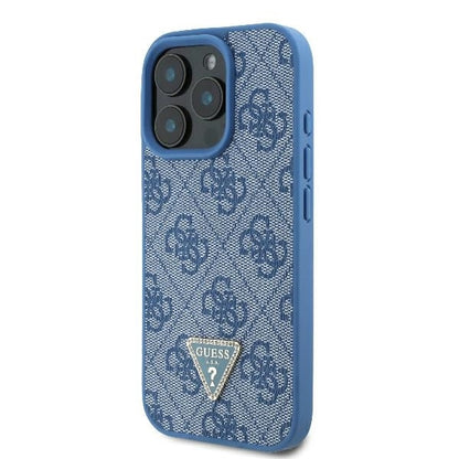 Hülle für Apple iPhone 16 Pro, Guess, Crossbody 4G Triangle Strass, Blau