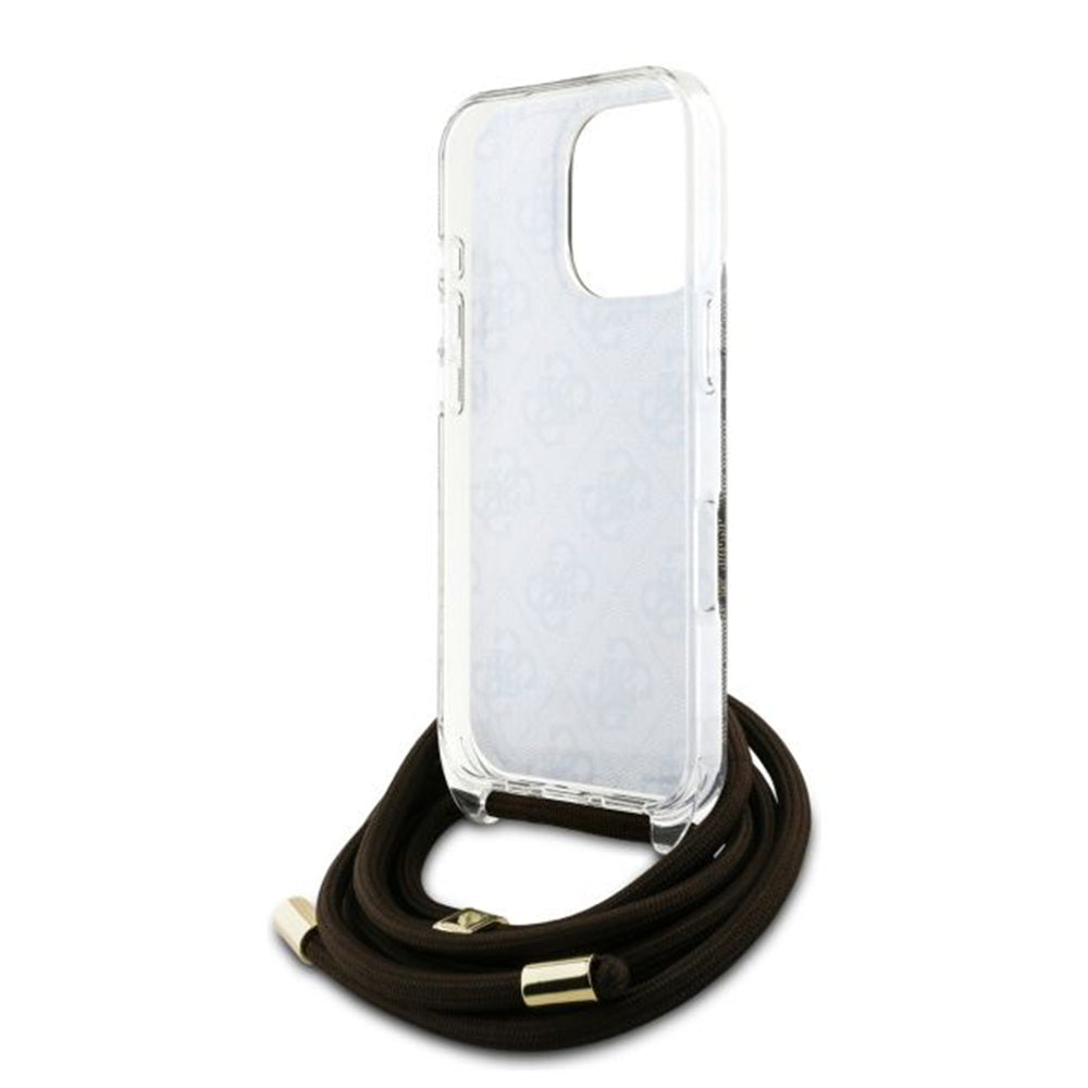 Hülle für Apple iPhone 16 Pro, Guess, Crossbody Cord 4G Print, Braun