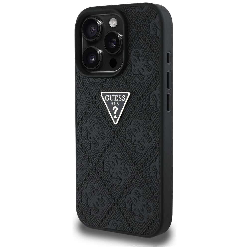 Hülle für Apple iPhone 16 Pro, Guess, Hot Stamp 4G Pattern Triangle Logo, Schwarz