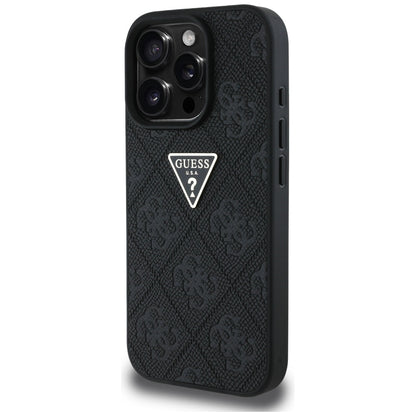 Hülle für Apple iPhone 16 Pro, Guess, Hot Stamp 4G Pattern Triangle Logo, Schwarz