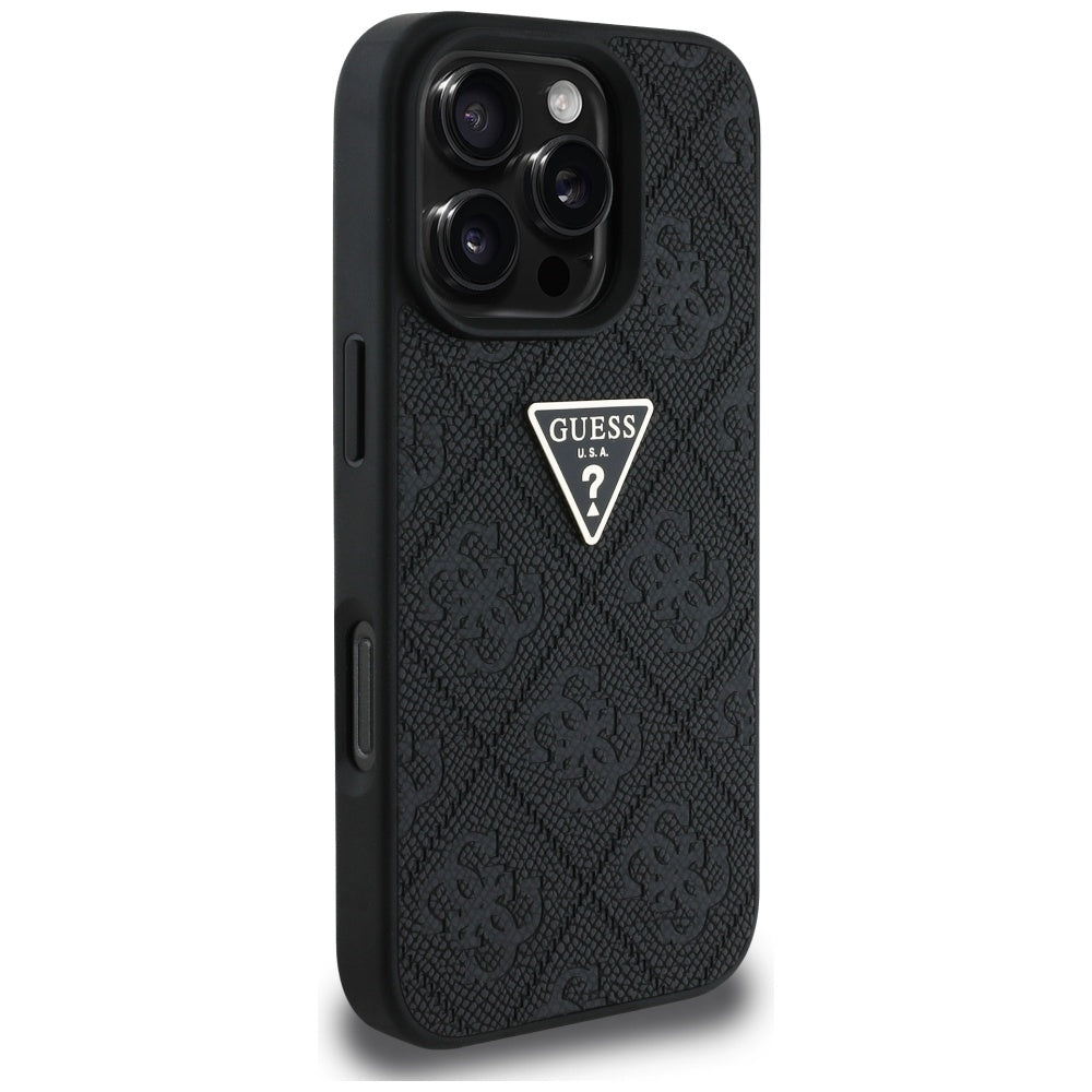 Hülle für Apple iPhone 16 Pro, Guess, Hot Stamp 4G Pattern Triangle Logo, Schwarz