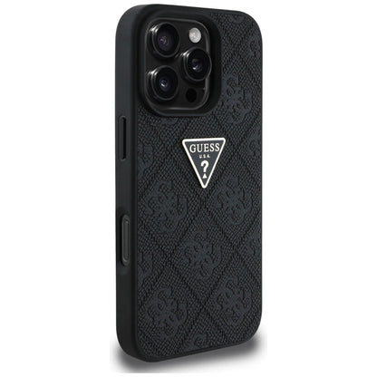 Hülle für Apple iPhone 16 Pro, Guess, Hot Stamp 4G Pattern Triangle Logo, Schwarz
