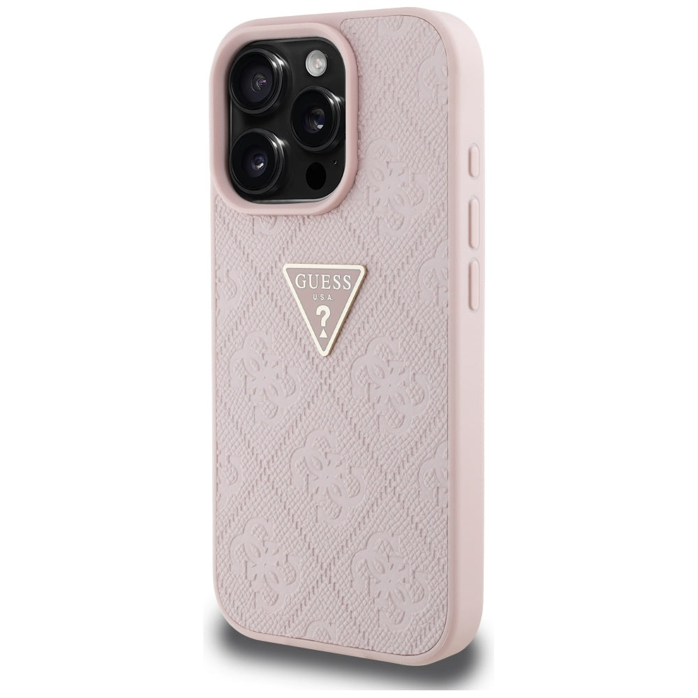 Hülle für Apple iPhone 16 Pro, Guess, Hot Stamp 4G Pattern Triangle Logo, Rosa