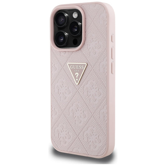 Hülle für Apple iPhone 16 Pro, Guess, Hot Stamp 4G Pattern Triangle Logo, Rosa