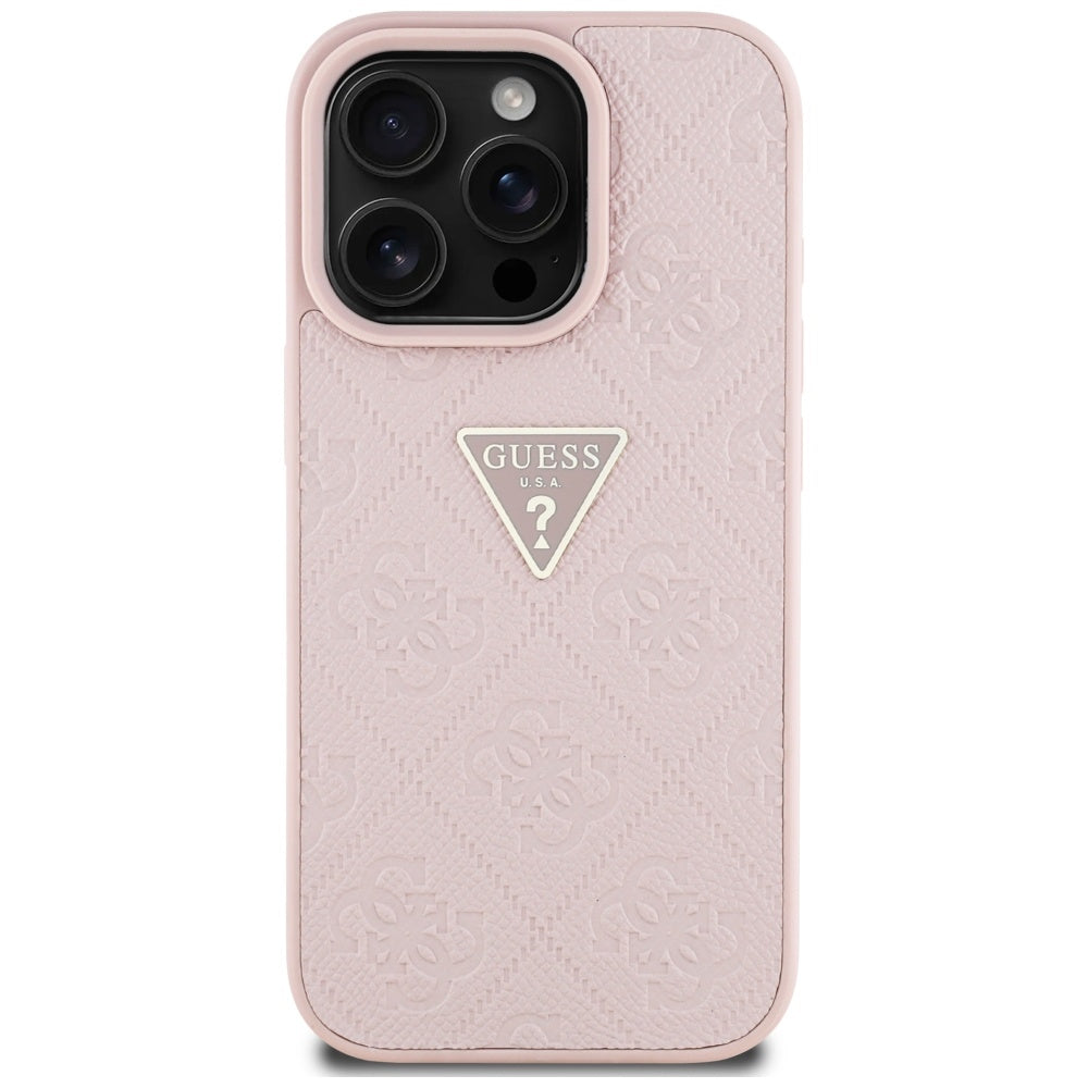 Hülle für Apple iPhone 16 Pro, Guess, Hot Stamp 4G Pattern Triangle Logo, Rosa