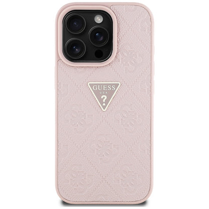 Hülle für Apple iPhone 16 Pro, Guess, Hot Stamp 4G Pattern Triangle Logo, Rosa
