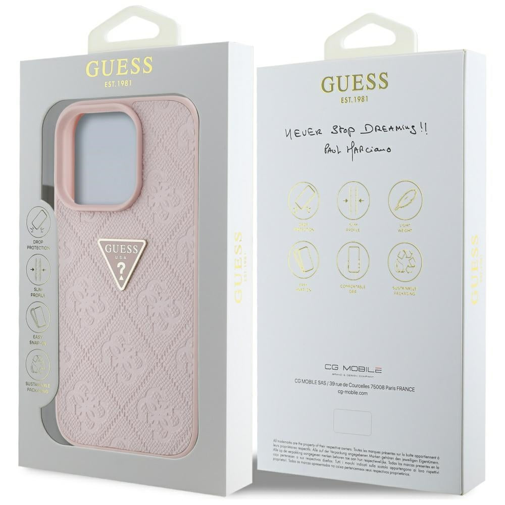 Hülle für Apple iPhone 16 Pro, Guess, Hot Stamp 4G Pattern Triangle Logo, Rosa