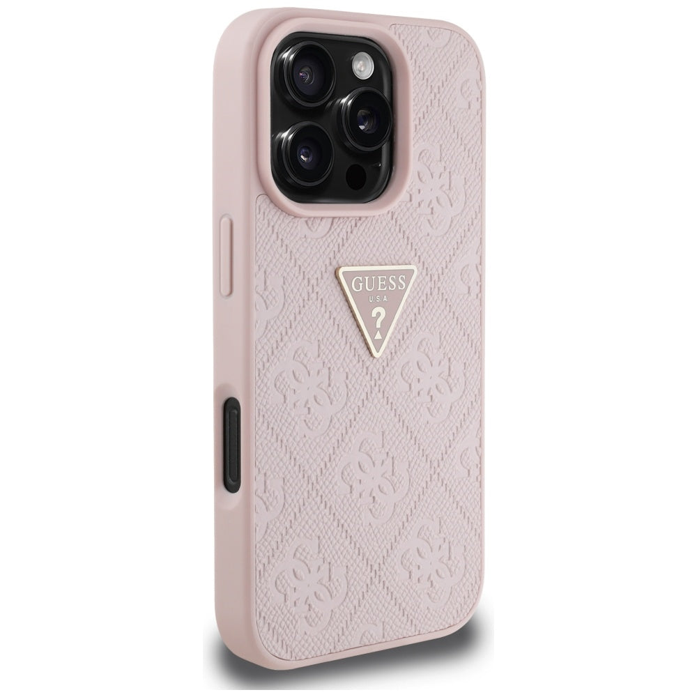 Hülle für Apple iPhone 16 Pro, Guess, Hot Stamp 4G Pattern Triangle Logo, Rosa