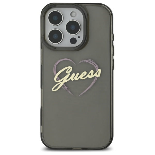 Hülle für Apple iPhone 16 Pro, Guess, IML Heart, Schwarz