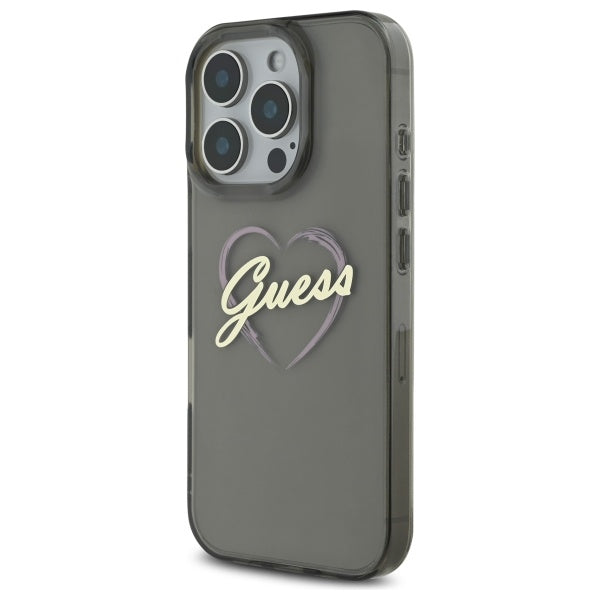 Hülle für Apple iPhone 16 Pro, Guess, IML Heart, Schwarz