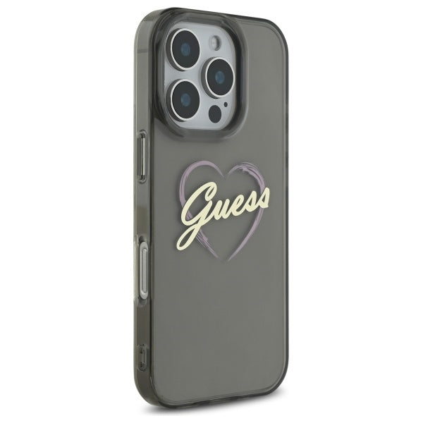 Hülle für Apple iPhone 16 Pro, Guess, IML Heart, Schwarz
