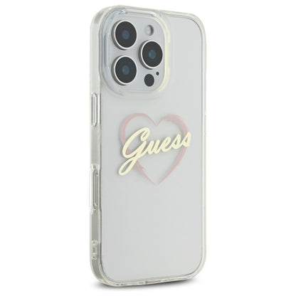 Hülle für Apple iPhone 16 Pro, Guess, IML Heart, Transparent