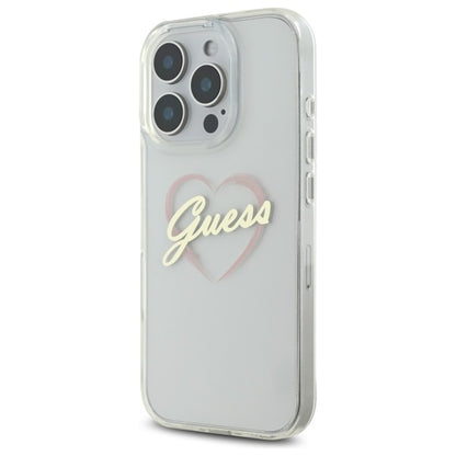 Hülle für Apple iPhone 16 Pro, Guess, IML Heart, Transparent