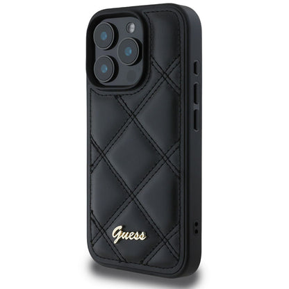 Hülle für Apple iPhone 16 Pro, Guess, Quilted Metal Logo, Schwarz