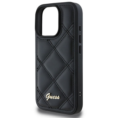 Hülle für Apple iPhone 16 Pro, Guess, Quilted Metal Logo, Schwarz