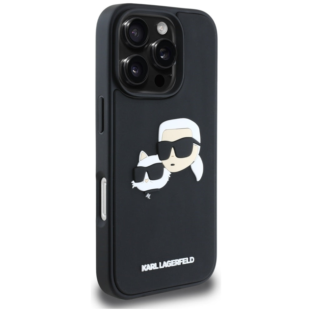 Hülle für Apple iPhone 16 Pro, Karl Lagerfeld, 3D Rubber Karl & Choupette, Schwarz