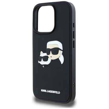 Hülle für Apple iPhone 16 Pro, Karl Lagerfeld, 3D Rubber Karl & Choupette, Schwarz