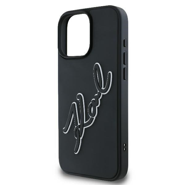 Hülle für Apple iPhone 16 Pro, Karl Lagerfeld, 3D Rubber Signature, Schwarz