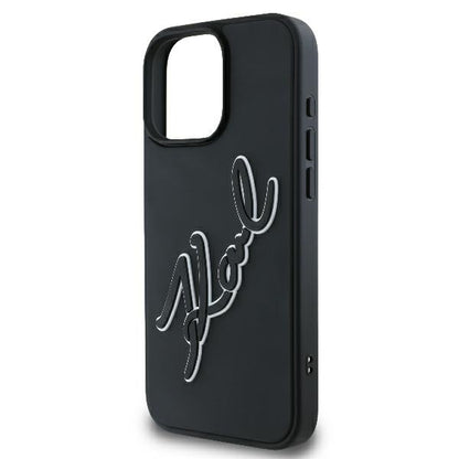 Hülle für Apple iPhone 16 Pro, Karl Lagerfeld, 3D Rubber Signature, Schwarz