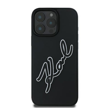 Hülle für Apple iPhone 16 Pro, Karl Lagerfeld, 3D Rubber Signature, Schwarz