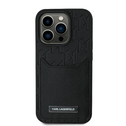 Hülle für Apple iPhone 16 Pro, Karl Lagerfeld, Cardslots Monogram, Schwarz