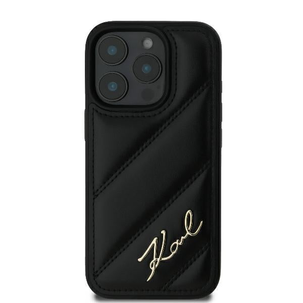 Hülle für Apple iPhone 16 Pro, Karl Lagerfeld, Diagonal Quilted Script, Schwarz