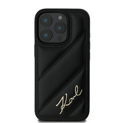 Hülle für Apple iPhone 16 Pro, Karl Lagerfeld, Diagonal Quilted Script, Schwarz