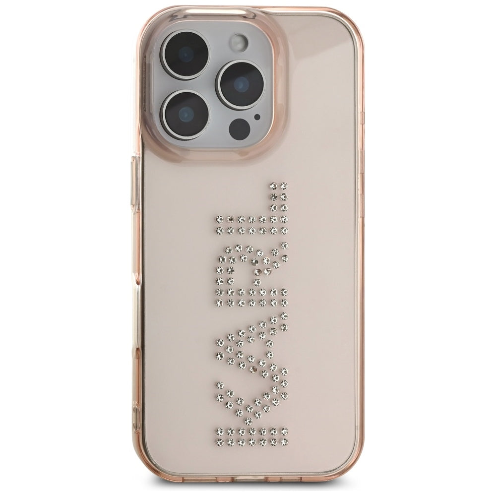 Hülle für Apple iPhone 16 Pro, Karl Lagerfeld, IML Rhinestones Pink Logo, Rosa