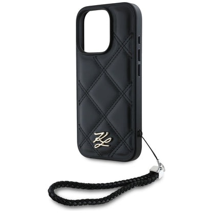 Hülle für Apple iPhone 16 Pro, Karl Lagerfeld, Quilted Initial Logo & Chain Strap, Schwarz